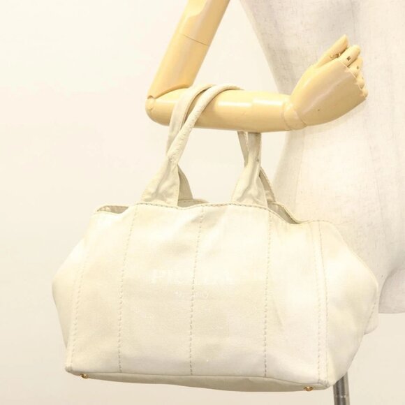 PRADA Canapa MM Hand Bag Canvas Beige Gold Auth bs26853 - Picture 14 of 16
